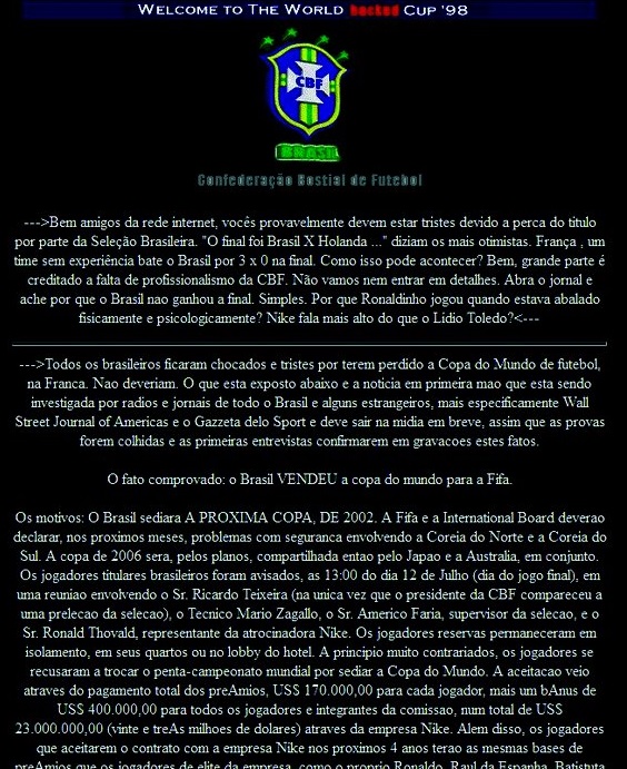 Novo Milênio: COPA-98 - Tabela pode ser copiada pela Internet