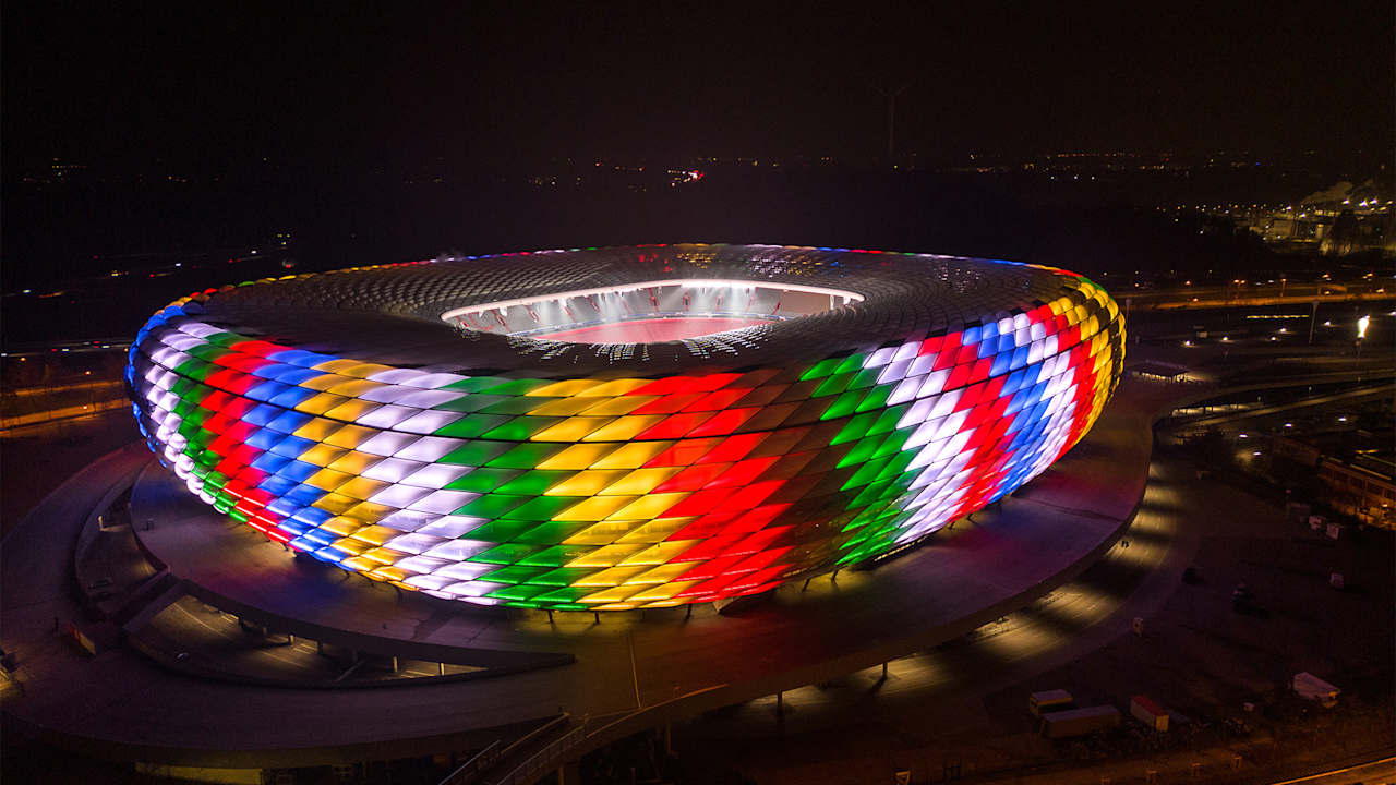 Allianz Arena - Influente de Munique 6 240228 sonderbeleuchtung uefa euro 2024 allianz arena duc