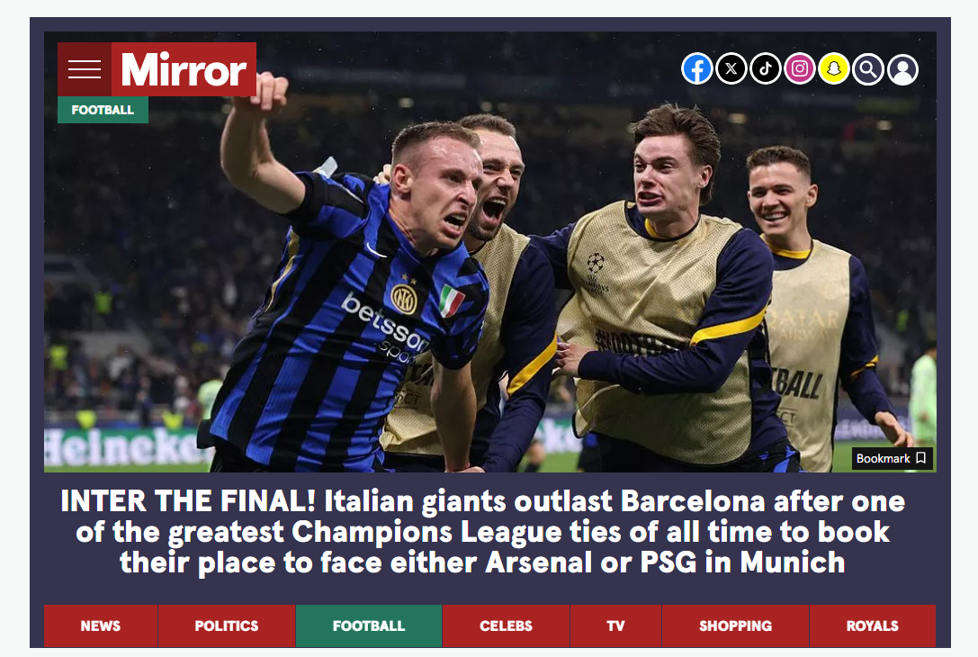 Jogos Eternos - Internazionale 4x3 Barcelona 2025 19 jornal inter barca 2