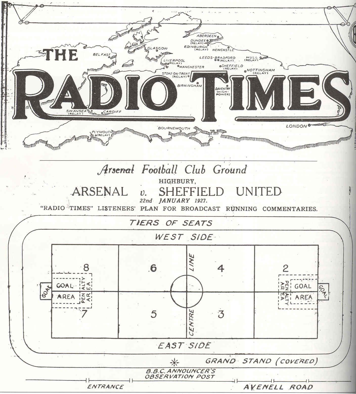 highbury primeiro jogo via radio
