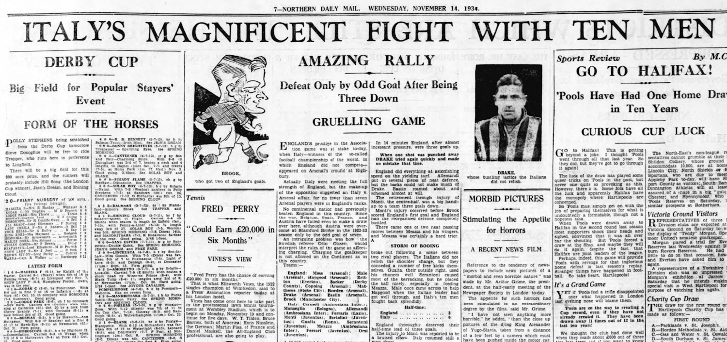 inglaterra italia 1934 Hartlepool 14 Nov