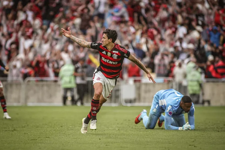 pedro celebra gol do flamengo sobre o palmeiras Thiego Mattos pera photo press estadaoconteudo