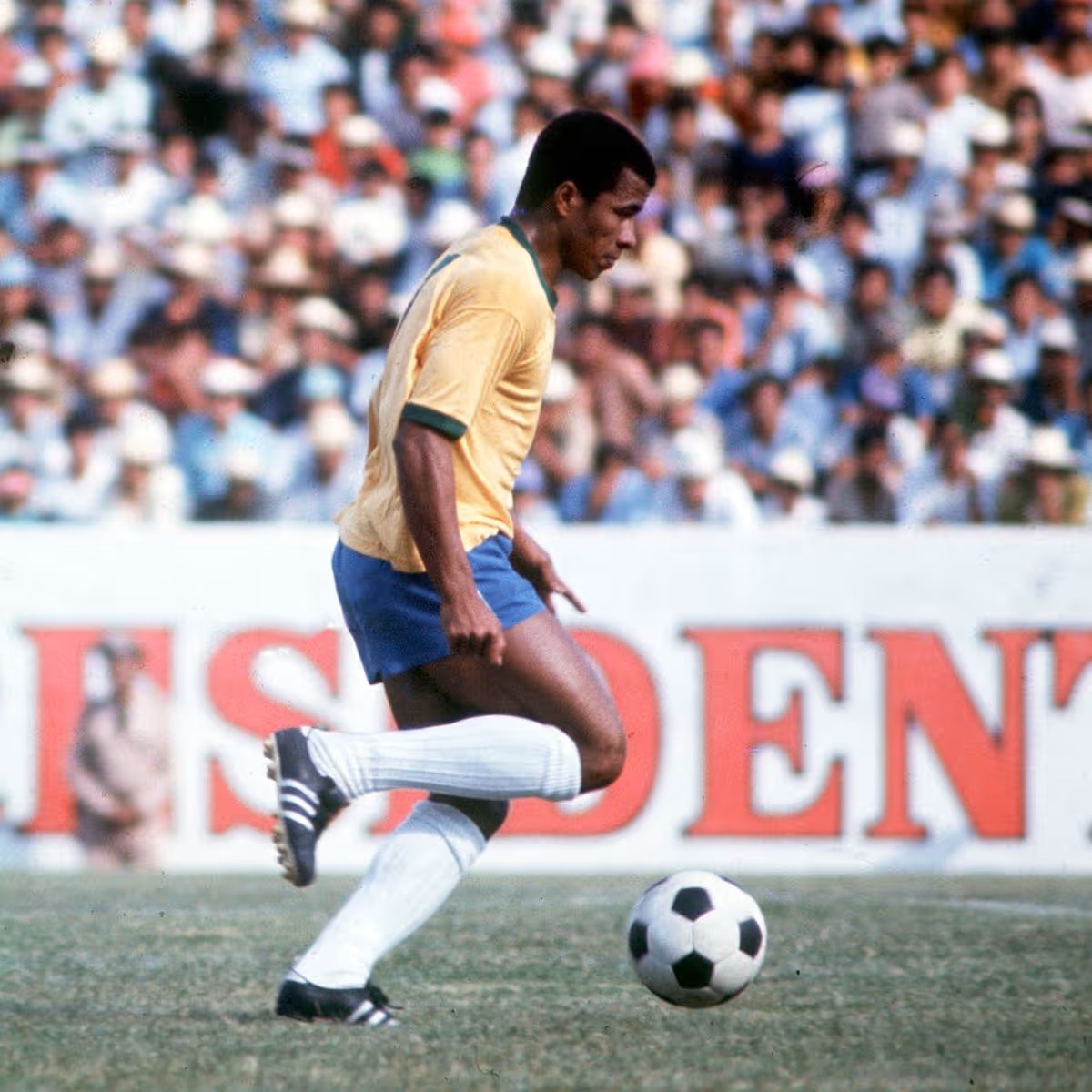 Football 1970 World Cup Finals Mexico Brazils Jairzinho on the ball