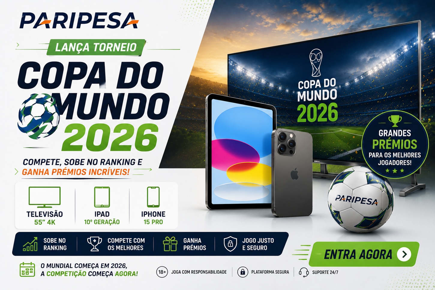 PariPesa lança torneio Copa do Mundo 2026 com televisão, iPad e iPhone em jogo PariPesa lança torneio Copa do Mundo 2026 com televisão, iPad e iPhone em jogo